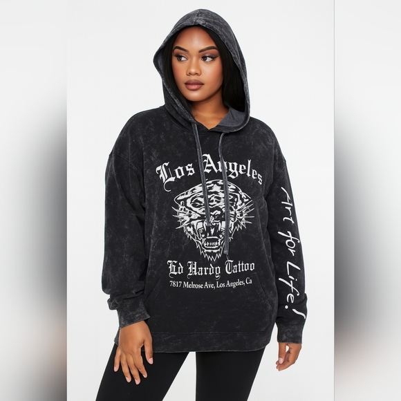 Ed Hardy X Acid Washed Oversized Tiger Hoodie. Large - Picture 1 of 8
